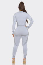 Load image into Gallery viewer, Waffle Half Zip 2 Tone Bodycon Jumpsuit: Grey

