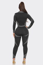 Load image into Gallery viewer, Waffle Half Zip 2 Tone Bodycon Jumpsuit: Grey
